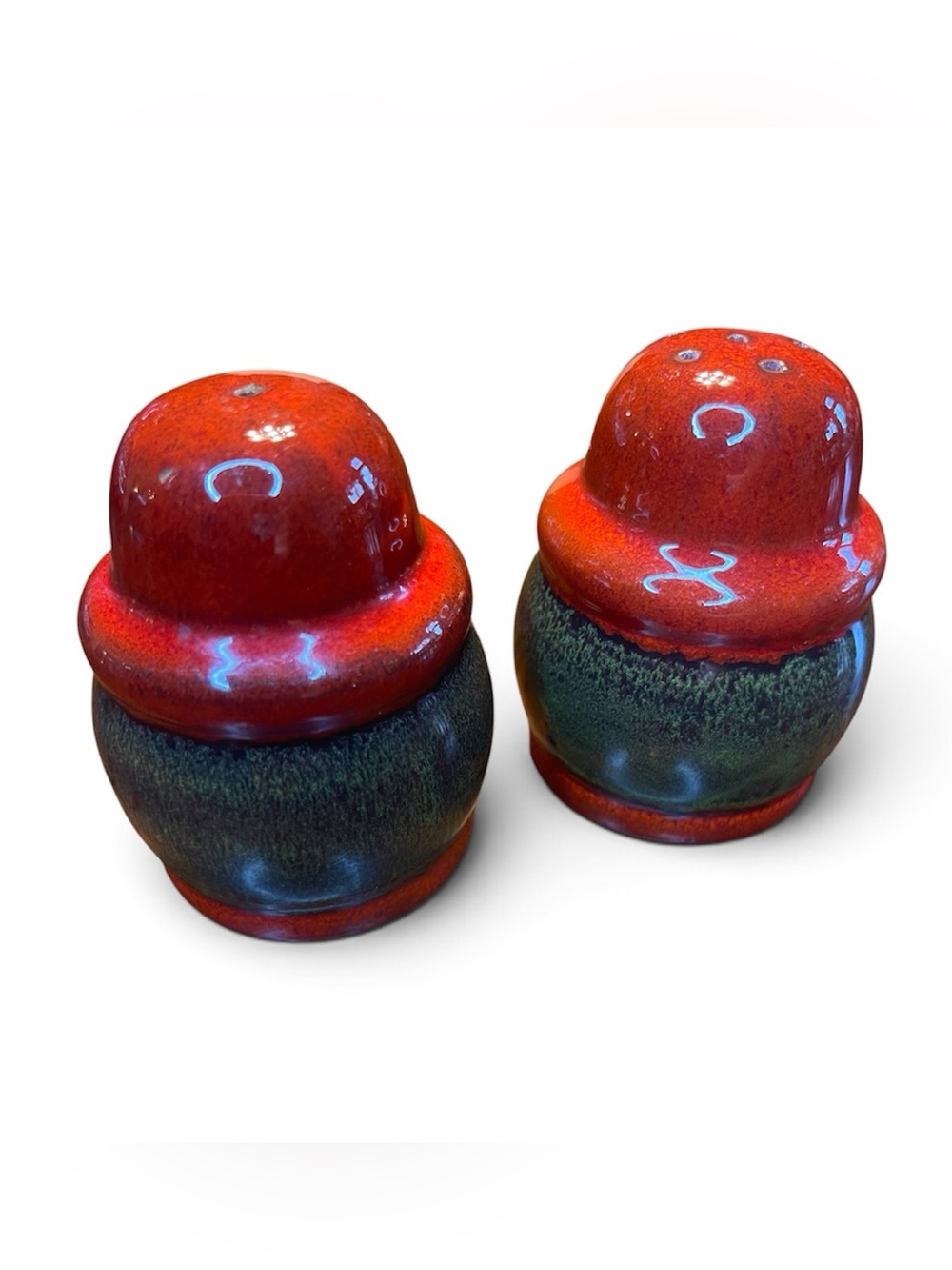 Vintage West German | Ceramic Salt and Pepper Shakers in Red and Deep Green